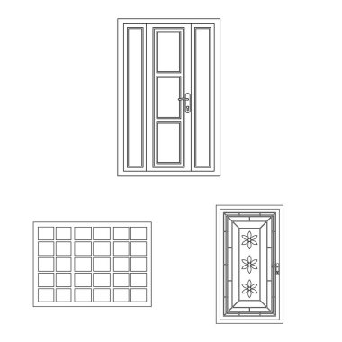 Kapı ve ön simgesi yalıtılmış nesne. Kapı ve ahşap stok vektör çizim koleksiyonu.
