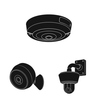 Cctv ve kamera simgesi yalıtılmış nesne. Web için cctv ve sistem hisse senedi simgesi kümesi.