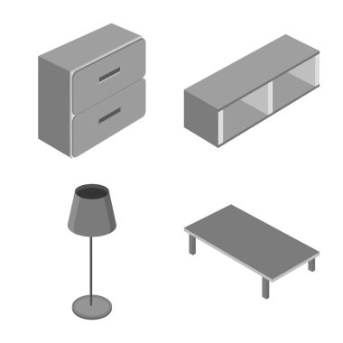 Yatak odası ve oda simge vektör tasarımı. Web için yatak ve mobilya hisse senedi simgesi kümesi.