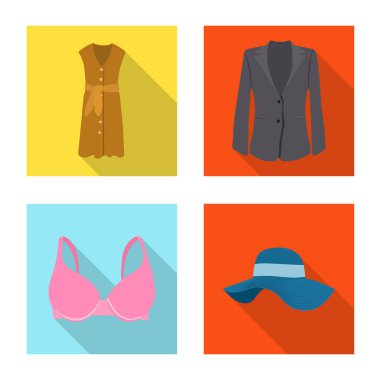 Kadın ve giyim işareti vektör çizimi. Kadın ve giyim hisse senedi vektör çizim topluluğu.