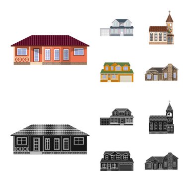 Vektör tasarım bina ve açık simgesi. Bina ve hisse senedi için çatı vektör simge kümesi.