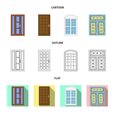 Kapı ve ön kayıt vektör tasarımı. Kapı ve ahşap hisse senedi simgesi web için set.