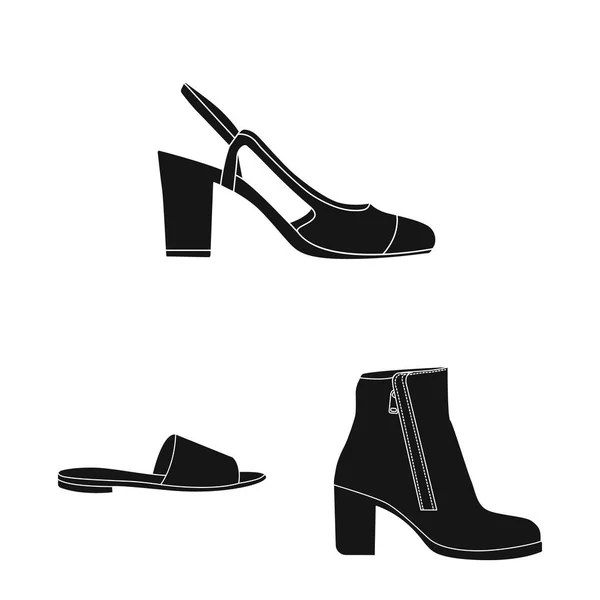 Vektorillustration von Schuhen und Frauenlogo. Kollektion von Schuhen und Fußstocksymbolen für das Web. — Stockvektor