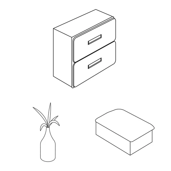 Elkülönített objektum hálószoba és szoba jel. Hálószoba és bútorok vektor ikon készlet gyűjteménye. — Stock Vector