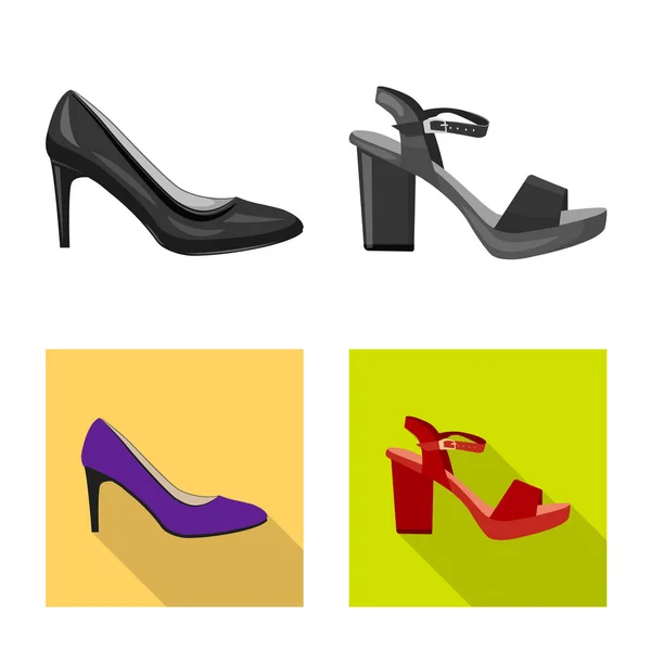 Illustrazione vettoriale di calzature e simbolo di donna. Set di calzature e icona vettoriale del piede per stock . — Vettoriale Stock