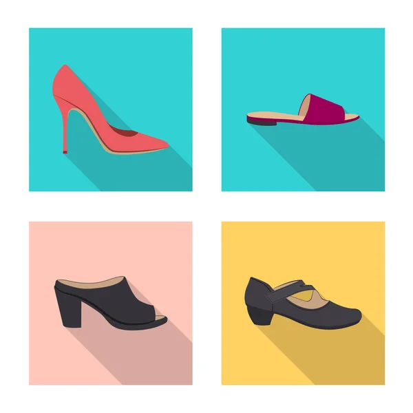 履物と女性サインの孤立したオブジェクト 株式のベクトル アイコンを足し 靴セット — ストックベクタ
