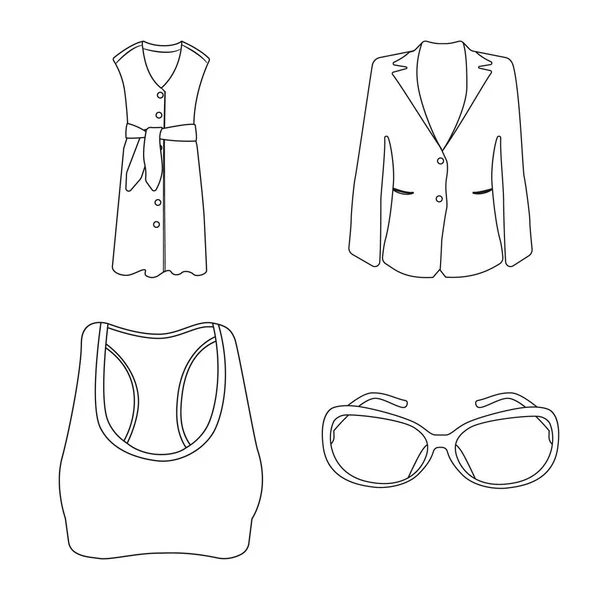 Ilustración vectorial del icono de la mujer y la ropa. Conjunto de mujer y desgaste símbolo de stock para la web . — Vector de stock