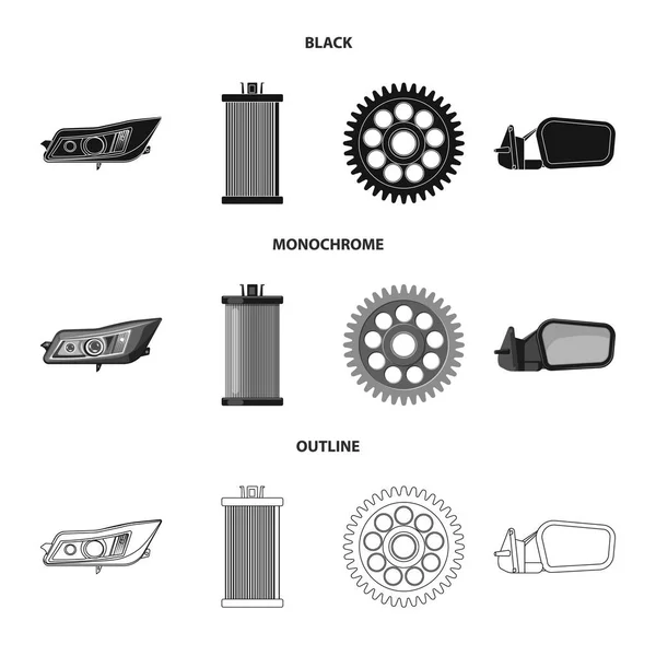 Ilustração vetorial do sinal do automóvel e da peça. Coleção de auto e carro estoque vetor ilustração . —  Vetores de Stock