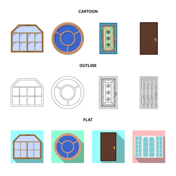 Illustrazione vettoriale di porta e icona anteriore. Collezione di porta e icona vettoriale in legno per magazzino . — Vettoriale Stock