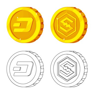 Cryptocurrency ve para işareti yalıtılmış nesne. Cryptocurrency ve hisse senedi için kripto vektör ikon koleksiyonu.