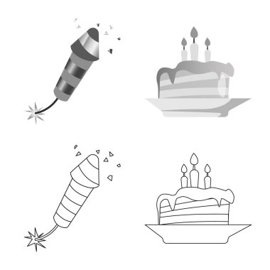 Parti ve Doğum günü simge vektör tasarımı. Hisse senedi için kutlama ve parti vektör simge kümesi.