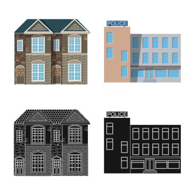 Bina ve açık yalıtılmış nesne sembol. Bina ve hisse senedi için çatı vektör simge kümesi.