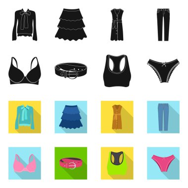 Kadın ve giyim işareti yalıtılmış nesne. Kadın ve giyim hisse senedi vektör çizim topluluğu.