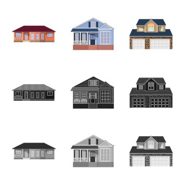 Vektör bina ve açık örnek simgesi. Bina ve çatı hisse senedi vektör çizim koleksiyonu.