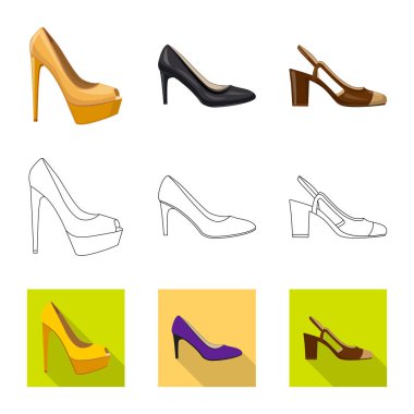 Ayakkabı ve kadın logo vektör tasarımı. Ayakkabı gibi ayarla ve hisse senedi simgesi web için ayak.