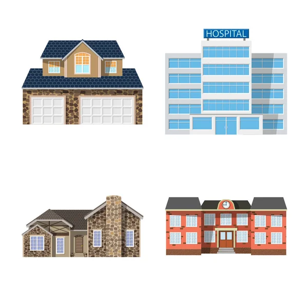 建筑物和前标志的矢量设计。建筑物和屋顶股票矢量图集. — 图库矢量图片