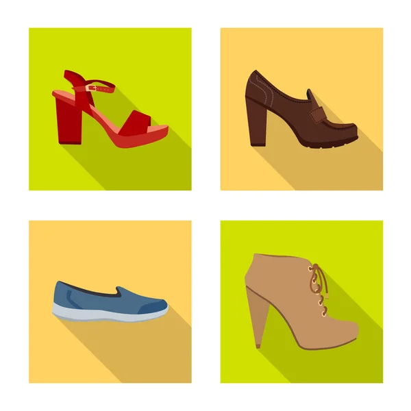 Illustrazione vettoriale di calzature e simbolo di donna. Set di calzature e icona vettoriale del piede per stock . — Vettoriale Stock