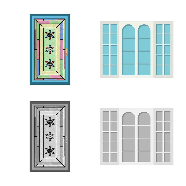 Ilustración vectorial del logotipo de la puerta y el frente. Conjunto de puerta y símbolo de madera para web . — Vector de stock