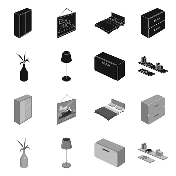 Ilustración vectorial del dormitorio y el icono de la habitación. Conjunto de dormitorio y muebles vector icono para la acción . — Vector de stock