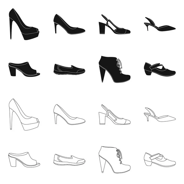 Ilustración vectorial de calzado y signo de mujer. Conjunto de calzado y pie stock vector ilustración . — Vector de stock
