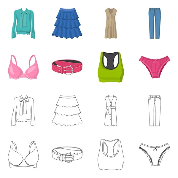 Diseño vectorial del logotipo de la mujer y la ropa. Conjunto de mujer y desgaste símbolo de stock para la web . — Vector de stock
