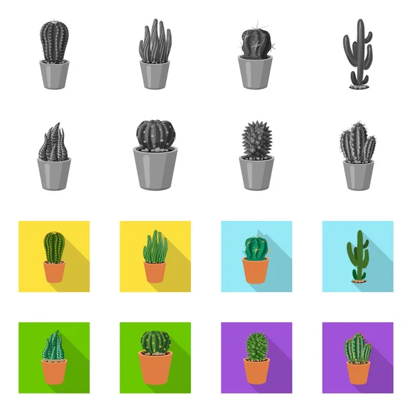 Progettazione vettoriale del segno del vaso e del cactus. Set di icone vettoriali cactus e cactus per stock . — Vettoriale Stock