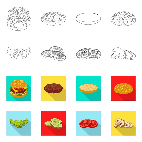 Isolated object of burger and sandwich sign. Collection of burger and slice stock vector illustration. — Stock Vector