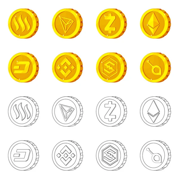 Objeto aislado de criptomoneda y símbolo de moneda. Colección de criptomoneda y criptomoneda icono de vector para stock . — Vector de stock