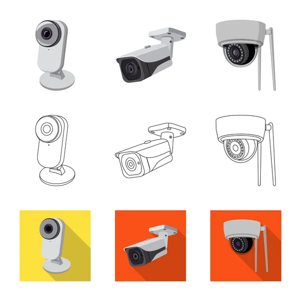 Изолированный объект видеонаблюдения и символ камеры. Коллекция видеонаблюдения и системного фондового символа для сети . — стоковый вектор