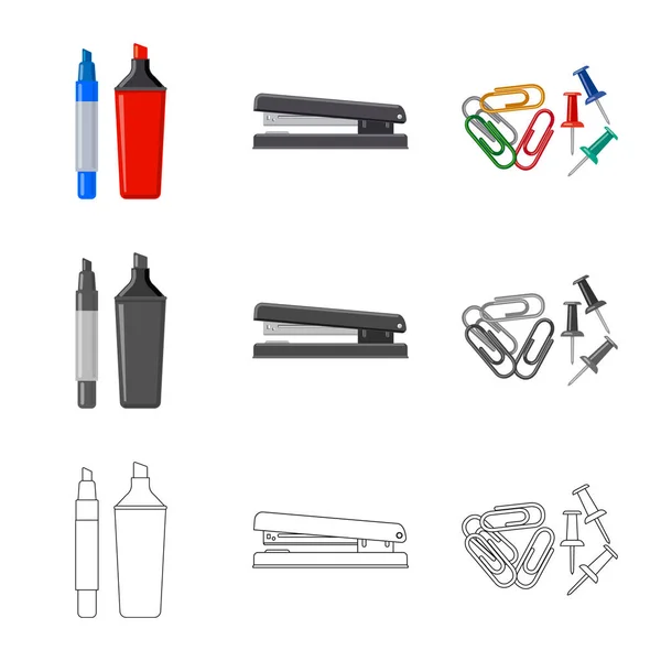 Conception vectorielle du symbole de bureau et d'approvisionnement. Collecte d'illustrations vectorielles de matériel scolaire et de bureau . — Image vectorielle