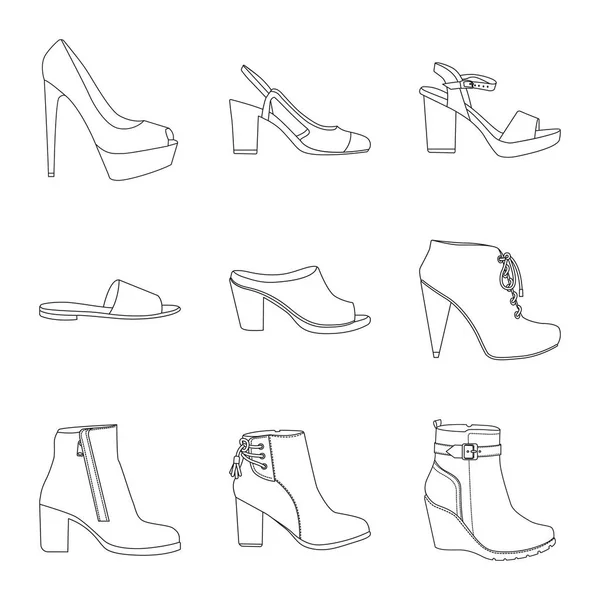 Objet isolé de chaussures et icône femme. Ensemble de chaussures et icône de vecteur de pied pour stock . — Image vectorielle