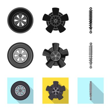 Otomatik ve bölümü simge vektör çizim. Oto, araba hisse senedi vektör çizim seti.