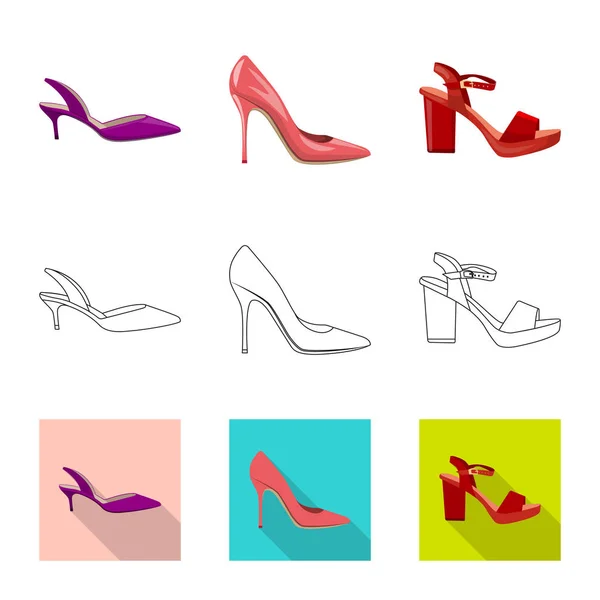 신발 및 여자 로고의 벡터 디자인입니다. 신발의 설정 하 고 웹에 대 한 주식 기호를 발. — 스톡 벡터
