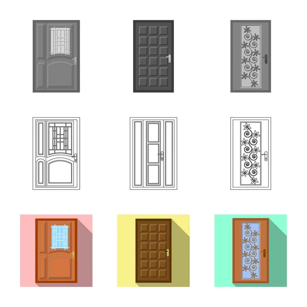 Векторні ілюстрації дверей і передньої піктограми. Набір дверних та дерев'яних наборів Векторні ілюстрації . — стоковий вектор