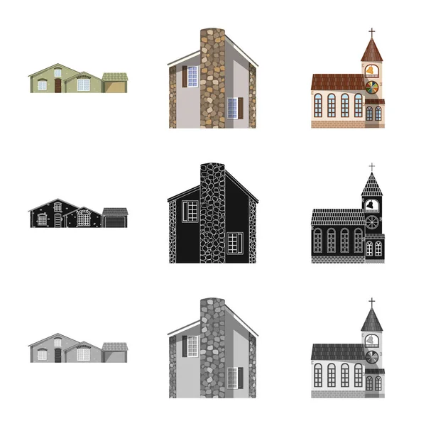 建筑物和前面图标的孤立对象。网站建筑和屋顶股票符号的收集. — 图库矢量图片