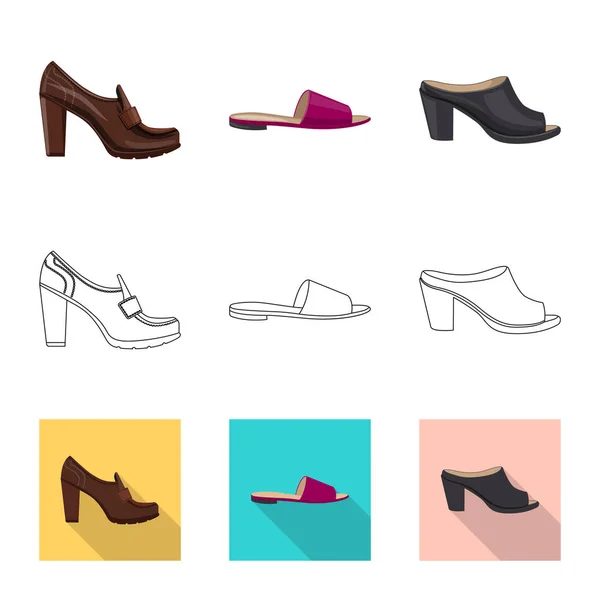 Vektorillustration von Schuhen und Frauensymbol. Set von Schuhen und Fuß-Vektor-Symbol für Lager. — Stockvektor