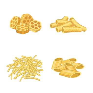 Makarna ve karbonhidrat işareti vektör tasarımı. Hisse senedi için makarna makarna ve vektör simge kümesi.