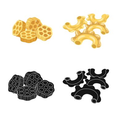 Makarna ve karbonhidrat işareti yalıtılmış nesne. Makarna ve makarna hisse senedi vektör çizim seti.