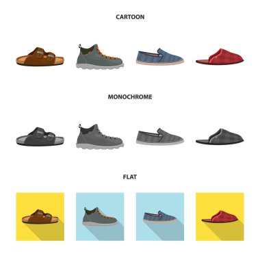 Ayakkabı ve ayakkabı simgesi yalıtılmış nesne. Ayakkabı ayarla ve stok vektör çizim ayak.