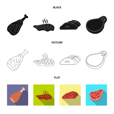 Eti ve jambon simgesi yalıtılmış nesne. Et ve hisse senedi vektör çizim pişirme koleksiyonu.