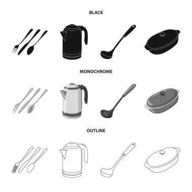 Mutfak ve yemek logosu yalıtılmış nesne. Mutfak ve cihaz hisse senedi vektör çizim seti.