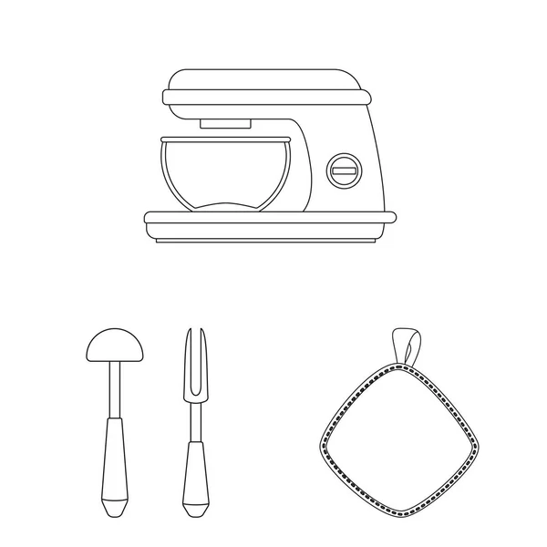 Isolated object of kitchen and cook logo. Set of kitchen and appliance vector icon for stock. — Stock Vector