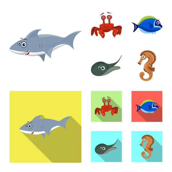 Diseño vectorial del icono del mar y los animales. Conjunto de símbolo de stock marino y marino para web . — Vector de stock