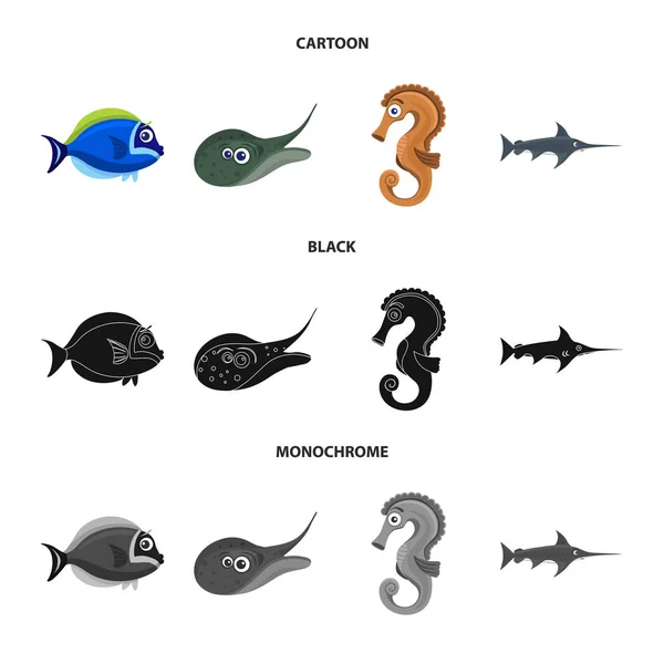 Ilustración vectorial del símbolo marino y animal. Conjunto de símbolo de stock marino y marino para web . — Vector de stock