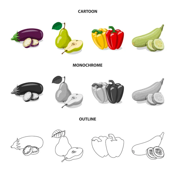 Vektordesign von Gemüse und Obst-Symbol. Sammlung pflanzlicher und vegetarischer Aktiensymbole für das Web. — Stockvektor