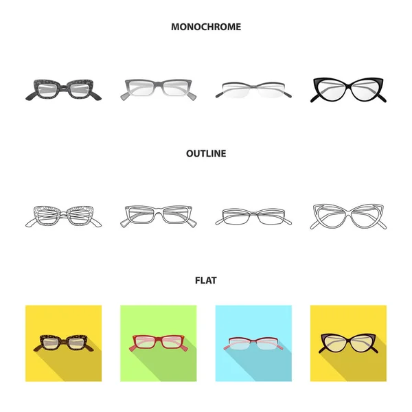 Isolerade objekt av glas och ram symbol. Uppsättning av glasögon och tillbehör vector ikon för lager. — Stock vektor