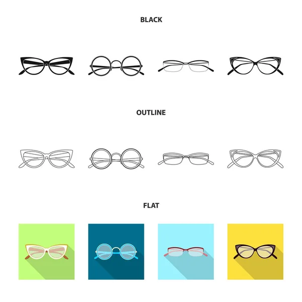 Isolerade objekt av glas och ram ikon. Uppsättning av glasögon och tillbehör aktiesymbol för webben. — Stock vektor