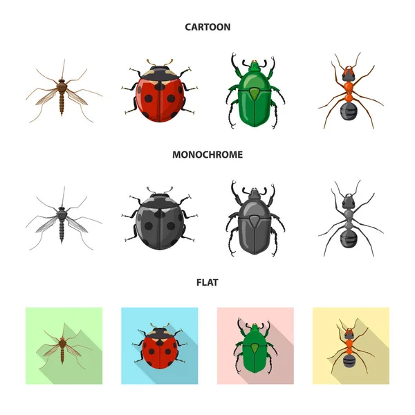 곤충 및 비행 아이콘의 벡터 디자인입니다. 주식에 대 한 곤충 및 요소 벡터 아이콘 세트. — 스톡 벡터