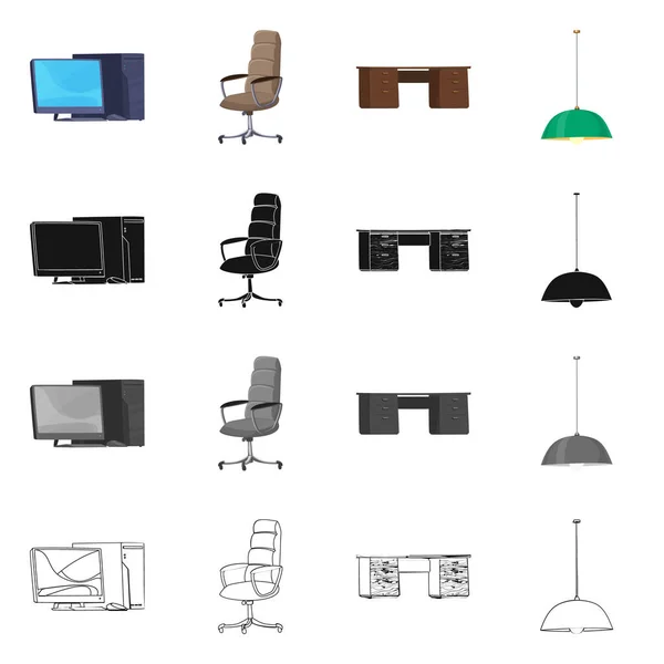 Projeto vetorial de mobiliário e símbolo de trabalho. Coleção de móveis e símbolo de estoque de casa para web . — Vetor de Stock