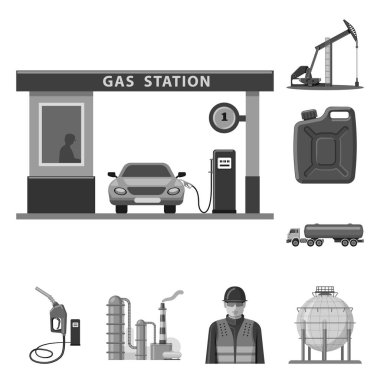 Petrol ve gaz simgesi yalıtılmış nesne. Petrol kümesi ve hisse senedi için benzin vektör simgesi.